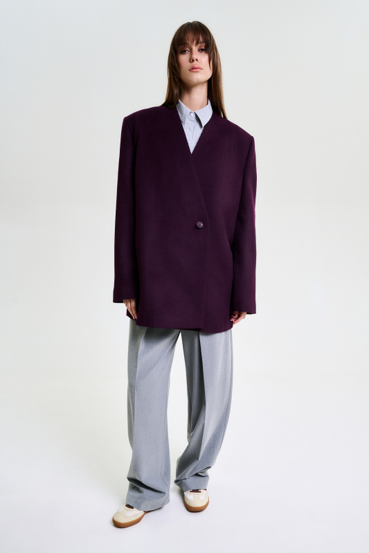 Пальто-пиджак без лацканов BURGUNDY